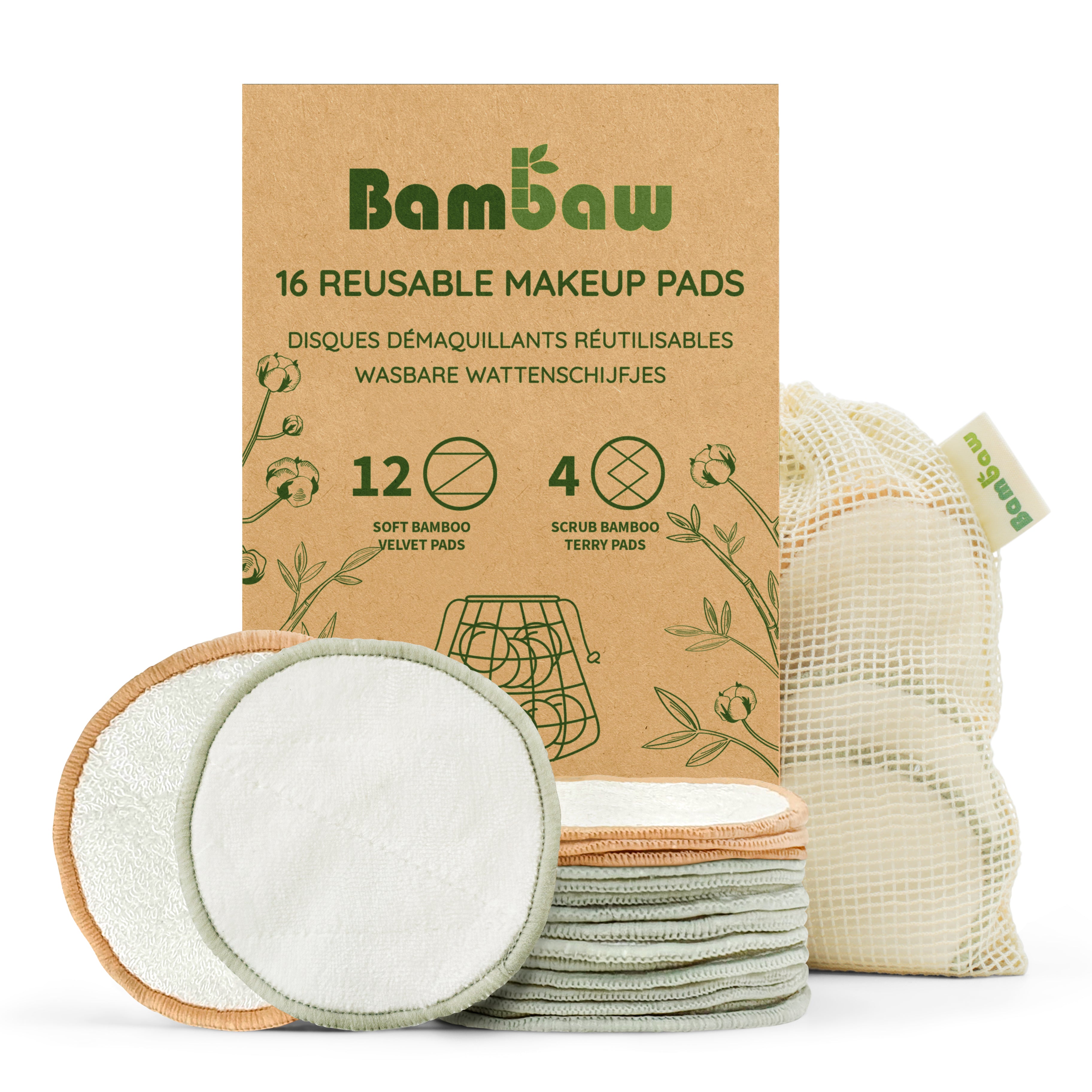 Discos desmaquillantes reutilizables de algodón/bambú - Kalopolis