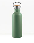 bambaw stainless steel water bottle non insulated in green colour 750ml on white background